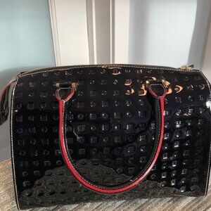 Arcadia Black Patent Satchel with Red Accent Trim